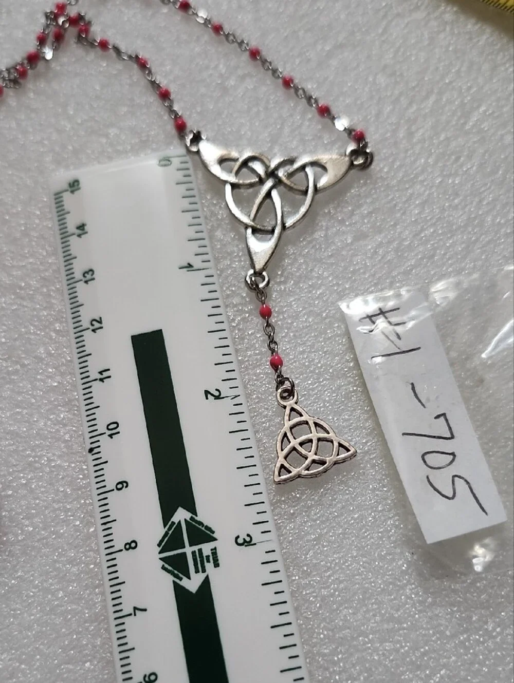 Hand Crafted Silver and Pink Celtic Drop Necklace